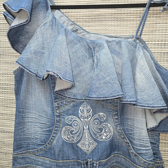 Dereon Denim Romper Womens Plus Size 1X VTG Y2K Urban Streetwear Blue Jean Belt - Picture 5 of 12